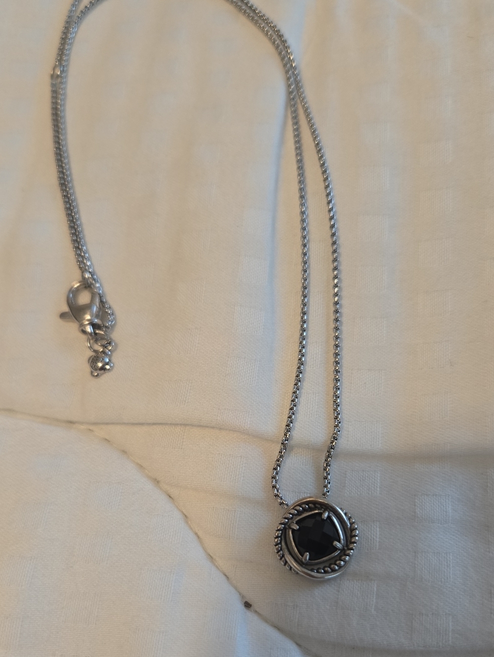 David Yurman Silver Necklace with Black Pendant